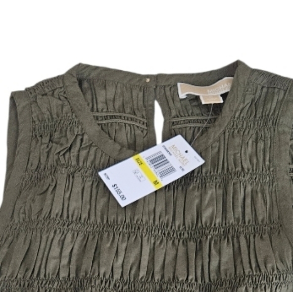 NWT Micheal Kors Smoked Shirred Olive Green Sleeveless Midi Dress - Picture 3 of 10